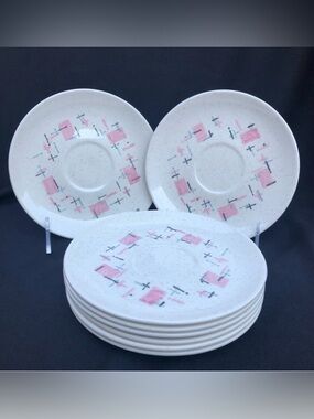 Vernon’s Tickled Pink Saucers - Set of 8 Mid Century Modern